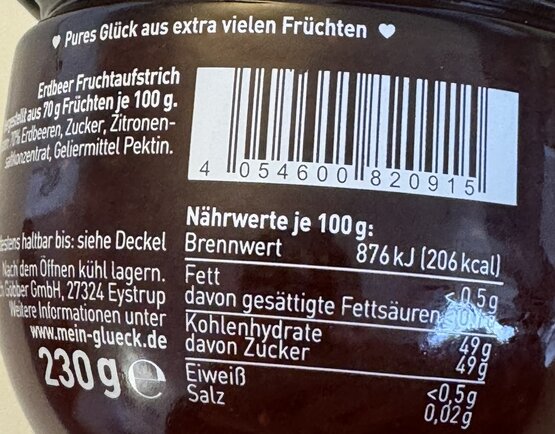 Glück Konfitüre Erdbeer passiert 230g