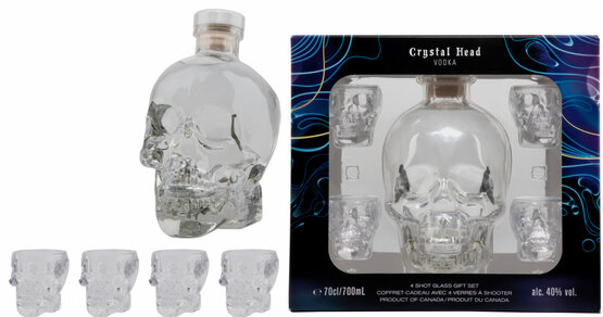 Vodka Crystal Head Triple Filtered Geschenkpackung mit 4 Gläser 