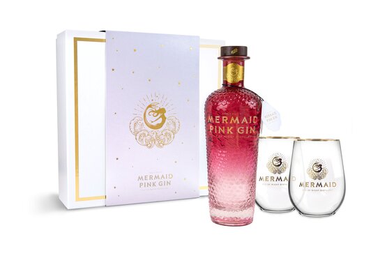 Gin Mermaid Pink Isle of Wight Small Batch Gin Geschenkpackung mit 2 Gläser