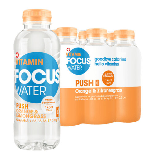 Focuswater Push Orange & Zitronengras PET, 6-Pack