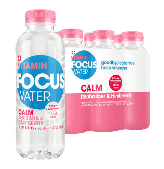 Focuswater Calm Rhabarber & Himbeere EW PET, 6-Pack