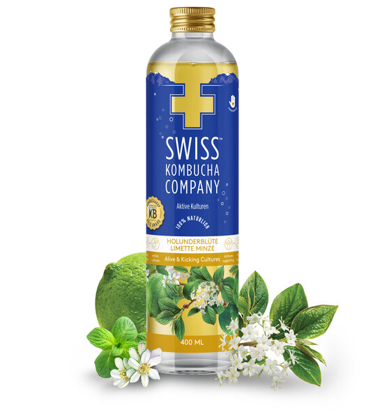 Swiss Kombucha Holunderblüte-Limette-Minze 40cl EW-Glas