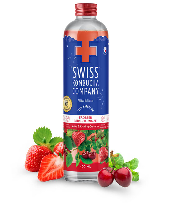 Swiss Kombucha Erdbeer-Kirsche-Minze 40cl EW-Glas