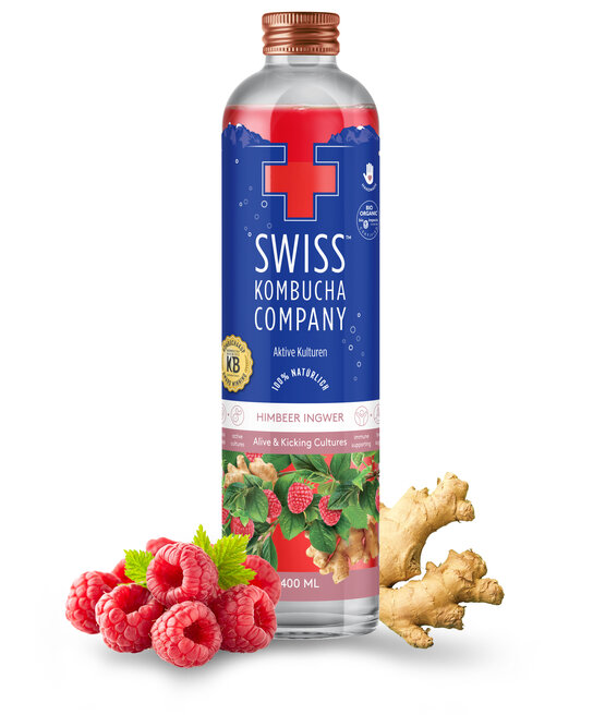 Swiss Kombucha Himbeer-Ingwer 40cl EW-Glas (auf Anfrage)