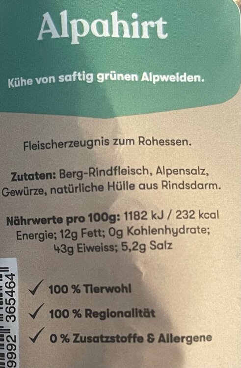 Bergsalsiz Alpahirt 85 g (Berg-Rindfleisch)