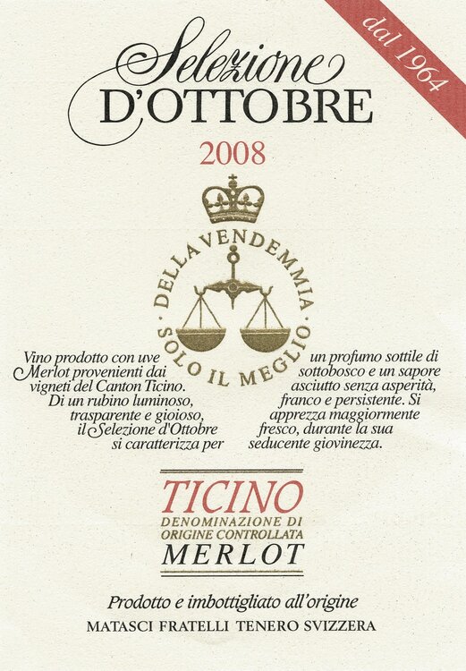 Merlot Selezione d'Ottobre 50 cl
Matasci Tenero Ticino DOC