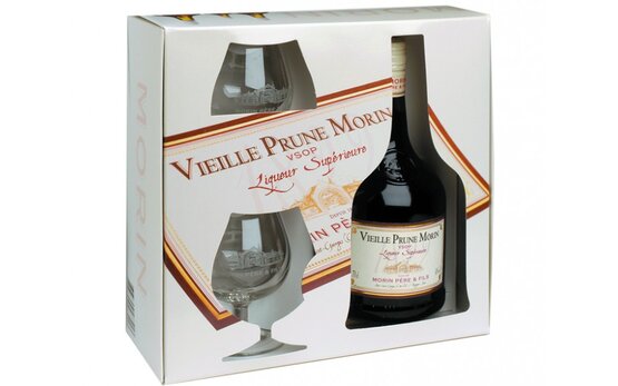 Vieille Prune Morin Père & Fils 70 cl Geschenkpackung mit 2 Gläser