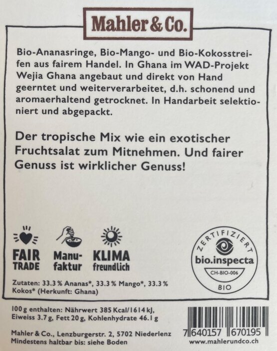 Mahler Bio Tropical Mix Ananas, Mango, Kokos 125g