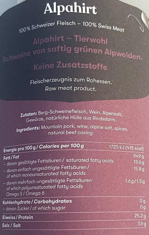 Alpenschweinsalsiz Alpahirt 120 g (Berg-Schweinefleisch)