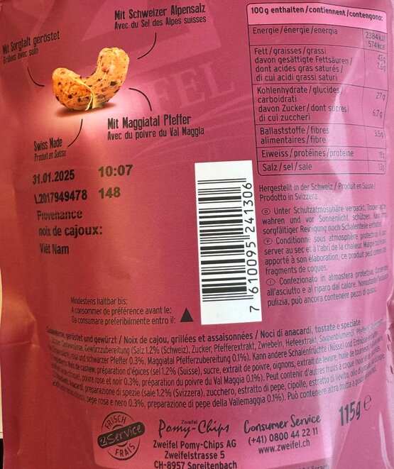 Zweifel Cashews red & black Pepper 115 g