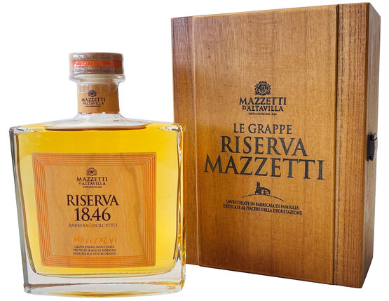 Grappa Riserva 1846 di Barbera e Dolcetto Invecchiata Mazzetti d'Altavilla Piemonte (Holzkiste) 