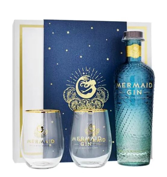 Gin Mermaid Isle of Wight Small Batch Gin Geschenkpackung mit 2 Gläser