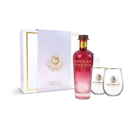 Gin Mermaid Pink Isle of Wight Small Batch Gin Geschenkpackung mit 2 Gläser