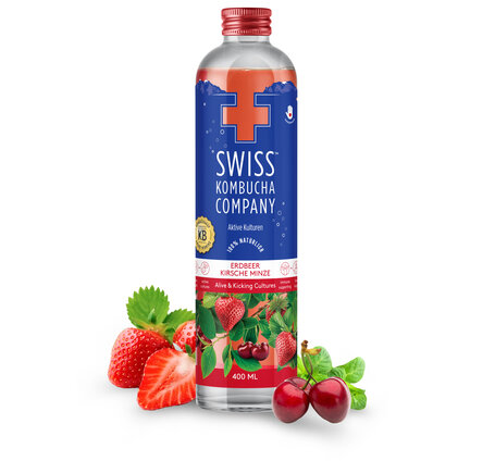 Swiss Kombucha Erdbeer-Kirsche-Minze 40cl EW-Glas