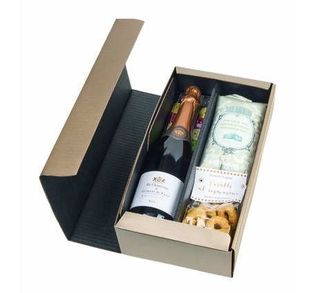 Feinkost-Geschenk "Crémant", Crémant de Loire Brut Blanc Cuvée "de Chanceny", Taralli al Rosmarino, Tartufi piemontesi, Chips Fiore di Tartufo, Geschenkkarton (Postversand möglich)