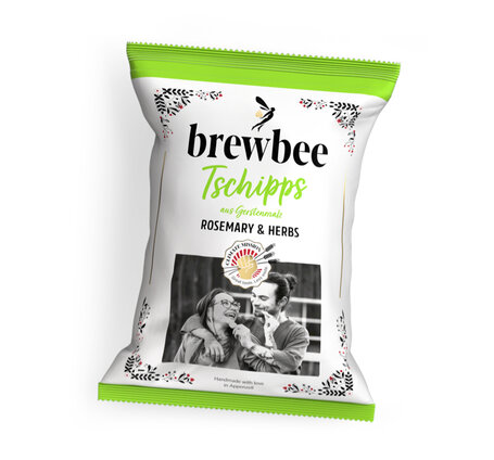 Brewbee Tschipps aus Gerstenmalz gewürzt mit Rosmarin und feinen Kräutern 90g
(1 Karton = 20 Säckli)