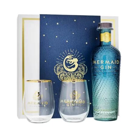 Gin Mermaid Isle of Wight Small Batch Gin Geschenkpackung mit 2 Gläser